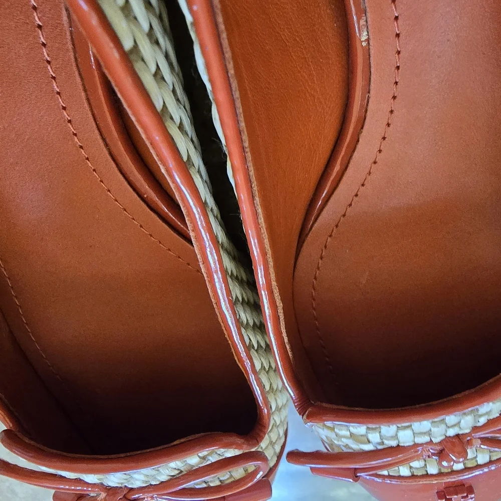 TORY BURCH Catherine orange patent with raffia smoking slippers flats shoes 5 - Picture 8 of 8